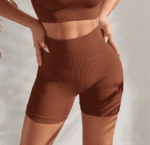 Women’s Stretchy Gym Shorts Yoga Pants Brown - Image 2