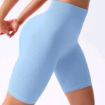 Women’s Stretchy Gym Shorts Yoga Pants Light Blue - Image 2