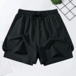 Own Logo Exercise Gym Shorts With Black Tights Pocket Size Print - Image 5