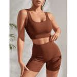 Plain Women’s Stretchy Gym Sets Yoga Brown