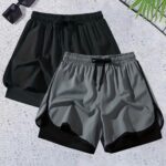 Own Logo Exercise Gym Shorts With Black Tights Pocket Size Print - Image 7