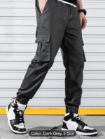 Cargo Pants 6 Pockets Plain Black Beige Grey - Image 9