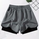 Own Logo Exercise Gym Shorts With Black Tights Pocket Size Print - Image 3