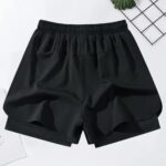 Own Logo Exercise Gym Shorts With Black Tights Pocket Size Print - Image 2