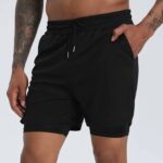 Own Logo Black Men's Exercise Gym Shorts With Black Tights - Image 5