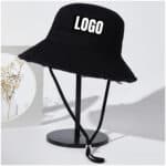 Own Logo Denim Drawstring Frayed Bucket Hat