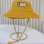Own Logo Denim Drawstring Frayed Bucket Hat - Image 5