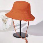 Denim Drawstring Frayed Bucket Hat - Image 2