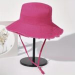 Denim Drawstring Frayed Bucket Hat - Image 4
