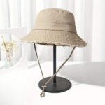 Denim Drawstring Frayed Bucket Hat - Image 5