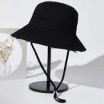 Denim Drawstring Frayed Bucket Hat - Image 7