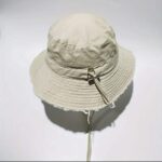 Denim Drawstring Frayed Bucket Hat - Image 9