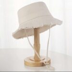 Denim Drawstring Frayed Bucket Hat - Image 11